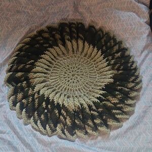 Handcrafted Green and Cream Crochet Art Piece